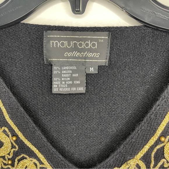 Vintage Maurada Sweater Lambswool Angora Rabbit Hair Blend black Gold details M - Picture 10 of 10